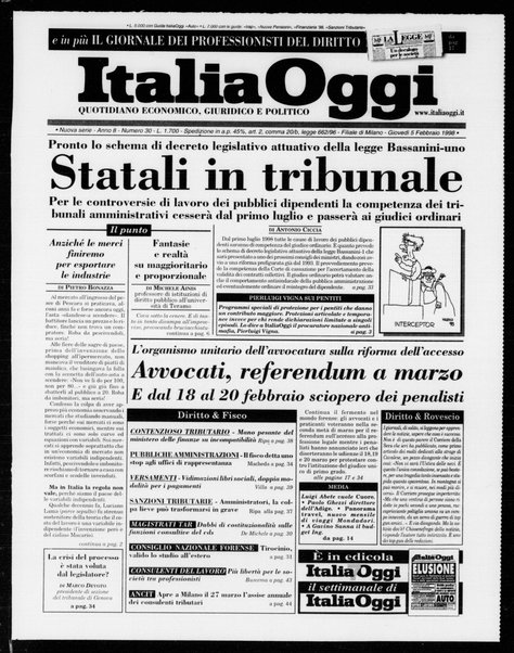 Italia oggi : quotidiano di economia finanza e politica